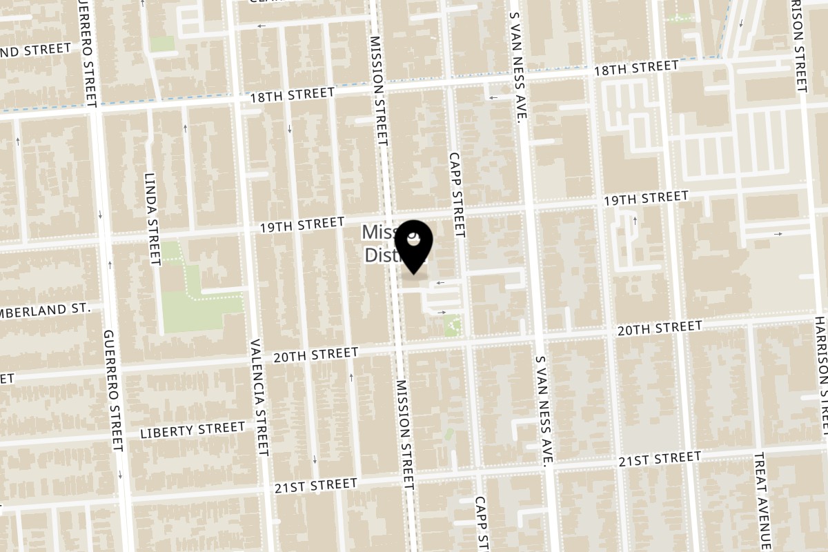 Map showing the location of Arabian Nights on 2345 Mission St in San Francisco